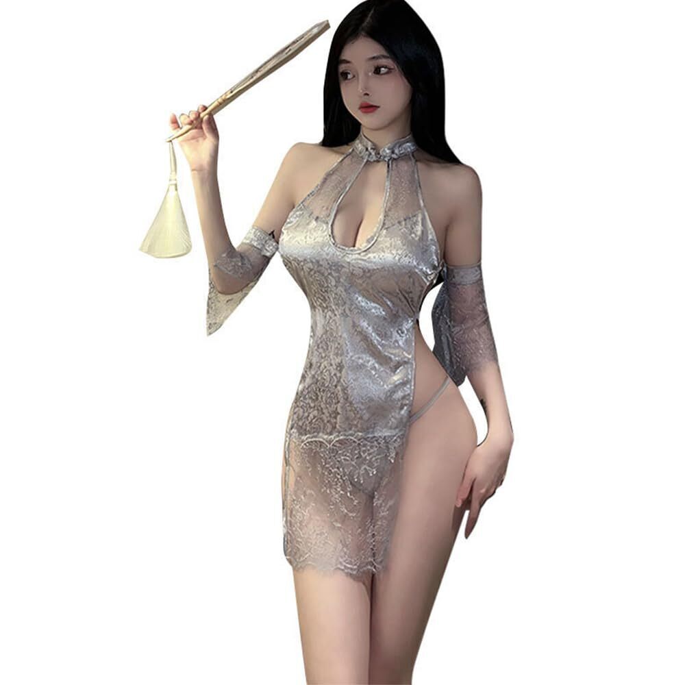 7583 cosplay role-playing underwear hanging neck hollow qipao dress